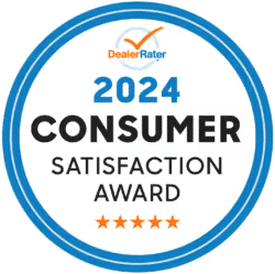2024 DealerRater Consumer Satisfaction Award badge with five orange stars