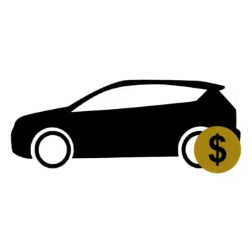 Silhouette of a car with a dollar sign, representing vehicle pricing and affordability in the automotive market.