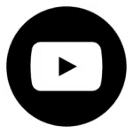 YouTube logo in a circular black background, featuring a white play button, representing online video streaming and content sharing.