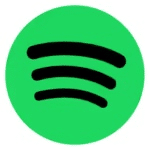 Spotify logo featuring a green circle with three black curved lines, symbolizing sound waves, representing the popular music streaming service.