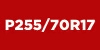 Image of a tire size specification displaying "P255/70R17" on a red background, indicating the tire's width, aspect ratio, and diameter for optimal vehicle fitting and performance.