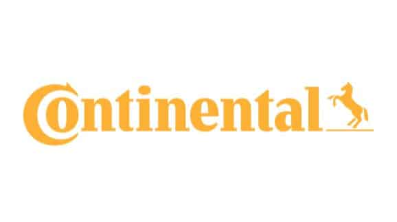 Logo of Continental, a multinational automotive parts manufacturing company, featuring the brand name in bold orange letters with a silhouette of a horse.