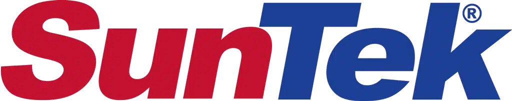 SunTek logo featuring bold red and blue lettering, representing a brand known for window films and automotive products. Ideal for enhancing vehicle aesthetics and improving UV protection.