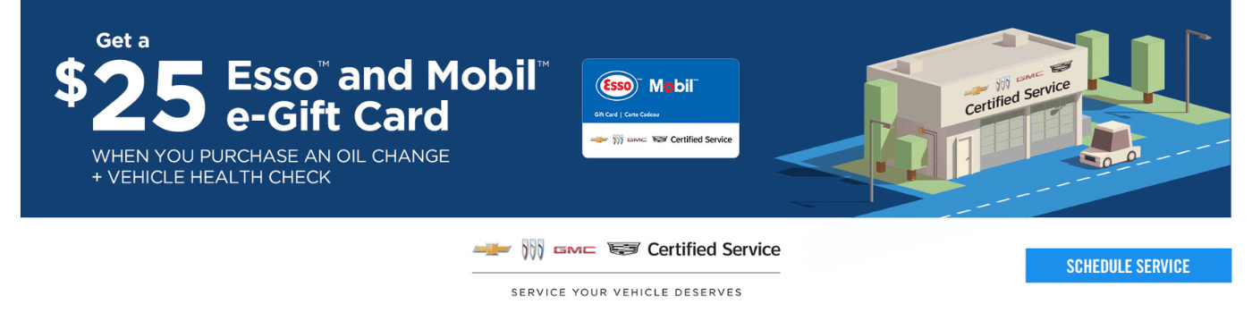 $25 Esso and Mobil e-Gift Card offer with oil change and vehicle check at certified service centers.